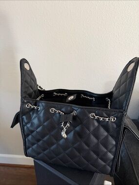 Black Quilted Chain-Accent Shoulder Bag